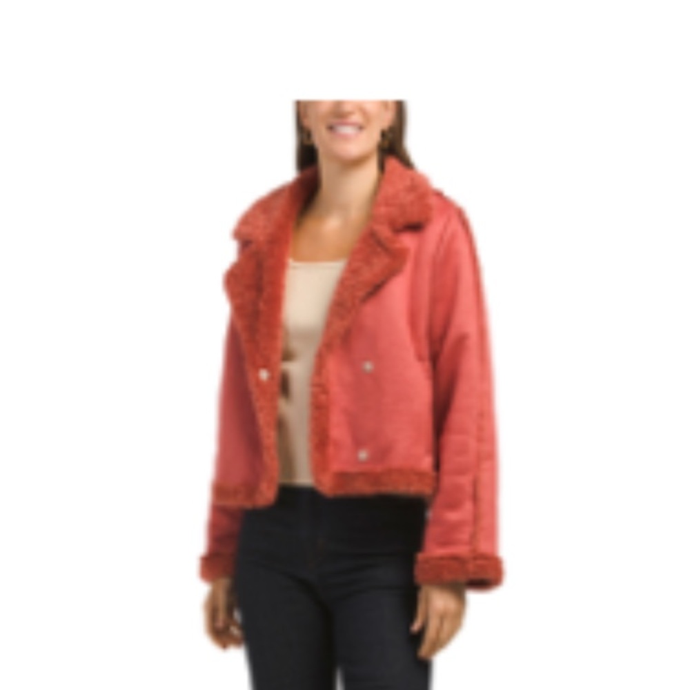IDEM DITTO Faux Fur Trim Women's Faded Rose Pink Jacket